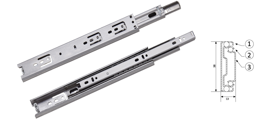 Drawer Slider 38MM Width,Stainless Steel,Full Extension Ball Bearing 